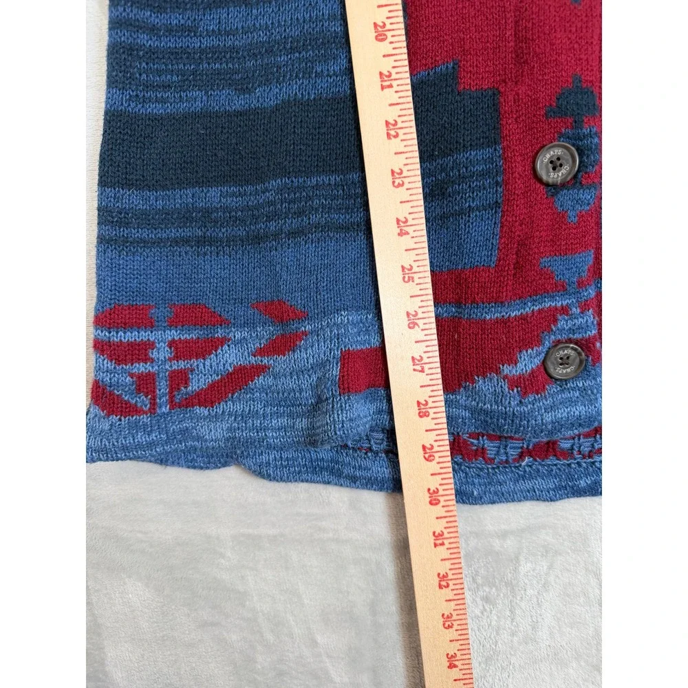 Chaps Southwestern Knit Vest Large Blue Aztec Geometric Shawl Collar Button Up
